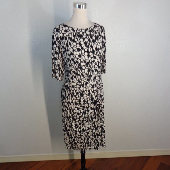 LONDON TIMES WOMAN Black/White Ruched Side Stretch Half Sleeve Dress Sz 2x NWT - Picture 2 of 7